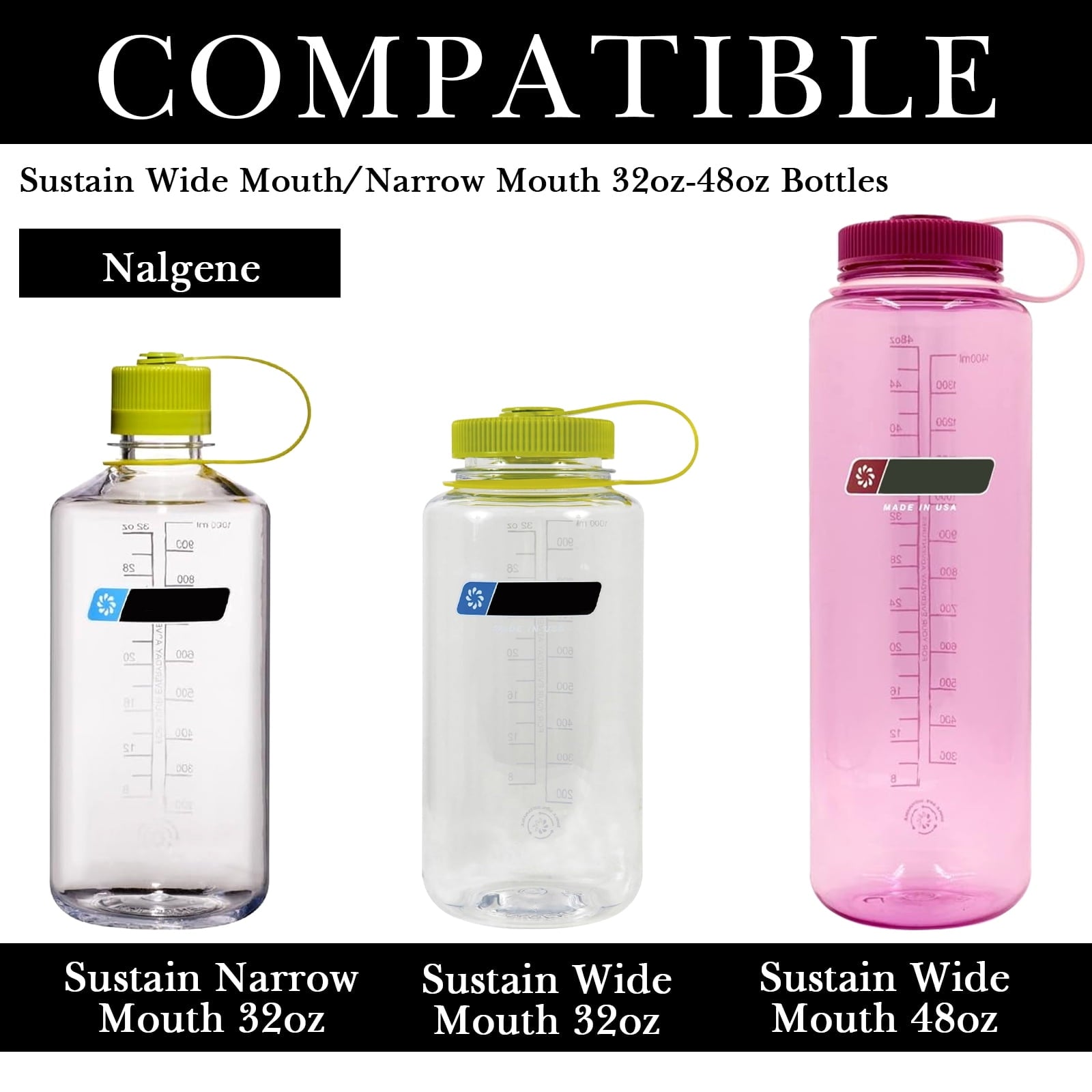 Linkidea 2 Pack Water Bottle Boot Compatible with Nalgene Sustain Wide Mouth 32oz/48oz, Narrow Mouth 32oz, Silicone Anti-Slip Bottle Bottom Bumper Protector (Clear White) | G64D