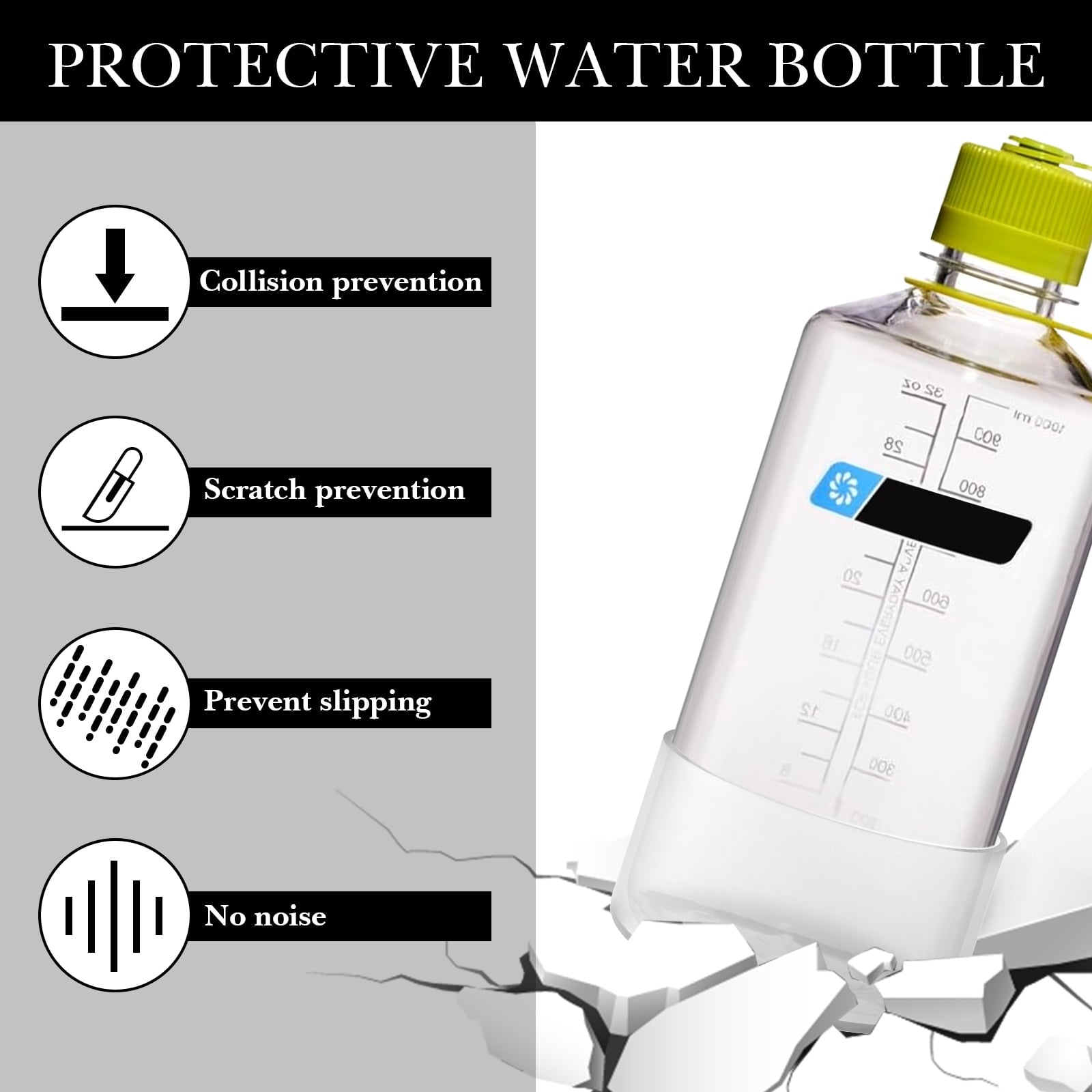 Linkidea 2 Pack Water Bottle Boot Compatible with Nalgene Sustain Wide Mouth 32oz/48oz, Narrow Mouth 32oz, Silicone Anti-Slip Bottle Bottom Bumper Protector (Clear White) | G64D