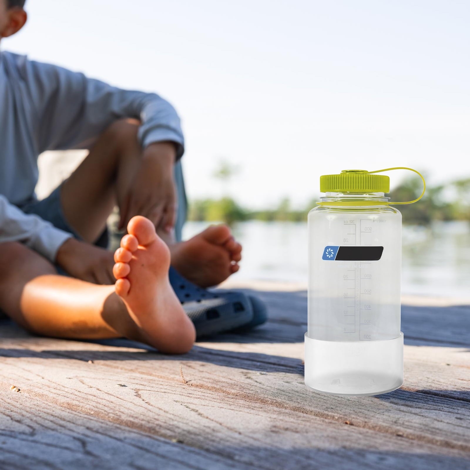 Linkidea 2 Pack Water Bottle Boot Compatible with Nalgene Sustain Wide Mouth 32oz/48oz, Narrow Mouth 32oz, Silicone Anti-Slip Bottle Bottom Bumper Protector (Clear White) | G64D