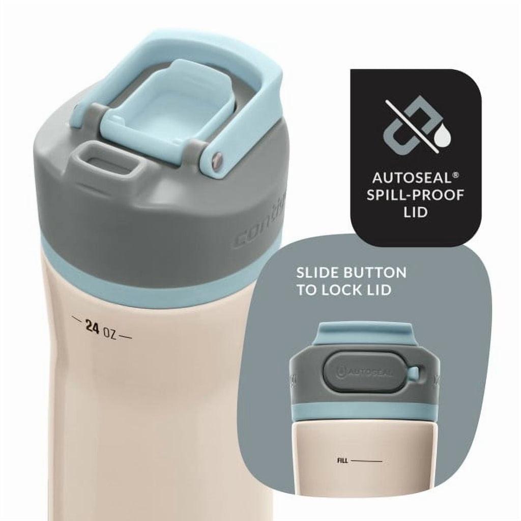 Contigo Clybourn Chill Stainless Steel FreeFlow Filter Water Bottle with AUTOSEAL, 24oz Salt | 3JGW
