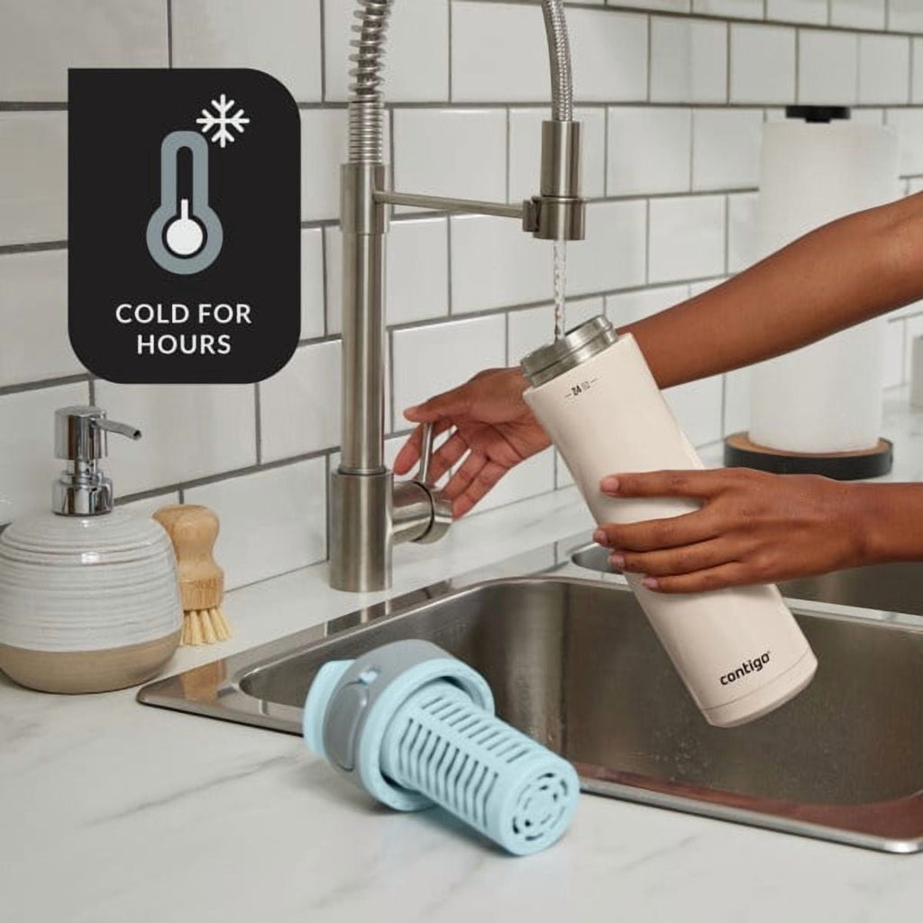Contigo Clybourn Chill Stainless Steel FreeFlow Filter Water Bottle with AUTOSEAL, 24oz Salt | 3JGW