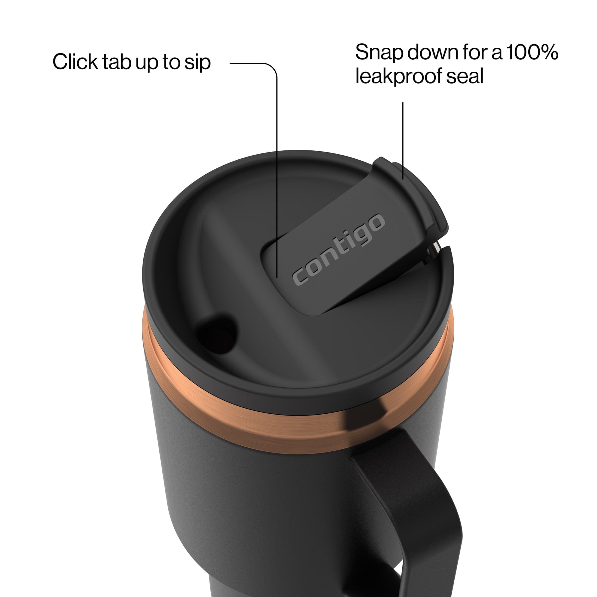 Contigo SnapSeal Leakproof Stainless Steel Reusable Water Bottle Tumbler with Side Handle, Black/Bronze, 30 oz | B9EJ