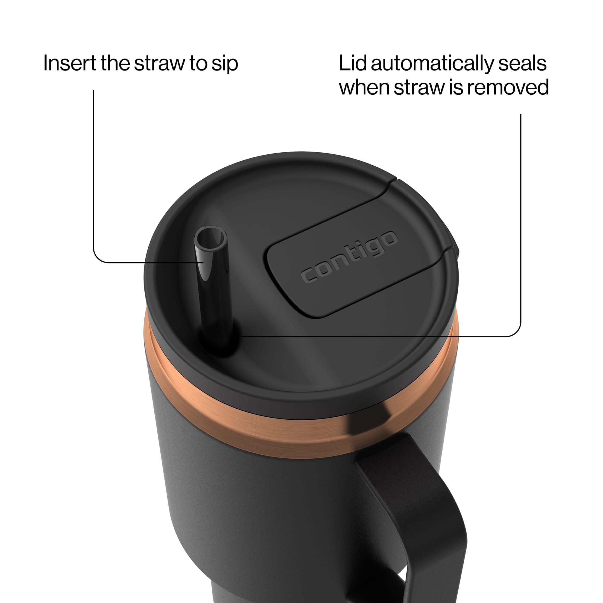 Contigo SnapSeal Leakproof Stainless Steel Reusable Water Bottle Tumbler with Side Handle, Black/Bronze, 30 oz | B9EJ