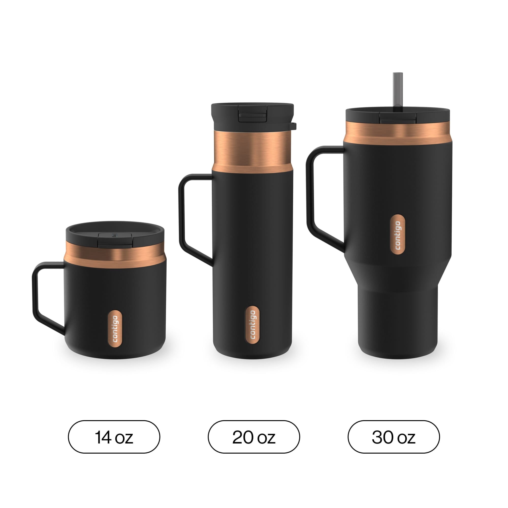Contigo SnapSeal Leakproof Stainless Steel Reusable Water Bottle Tumbler with Side Handle, Black/Bronze, 30 oz | B9EJ