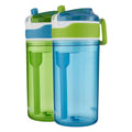 Contigo Kids 2-in-1 Snack Hero Tumbler Featuring 4oz Snack Holder Stacked on Top of 13oz Water Bottle - BPA Free, Durable Tritan w/Flexible Carry Handle &amp; Spill-Proof Valve, Green &amp; Blue – 2 Pack | JUKU
