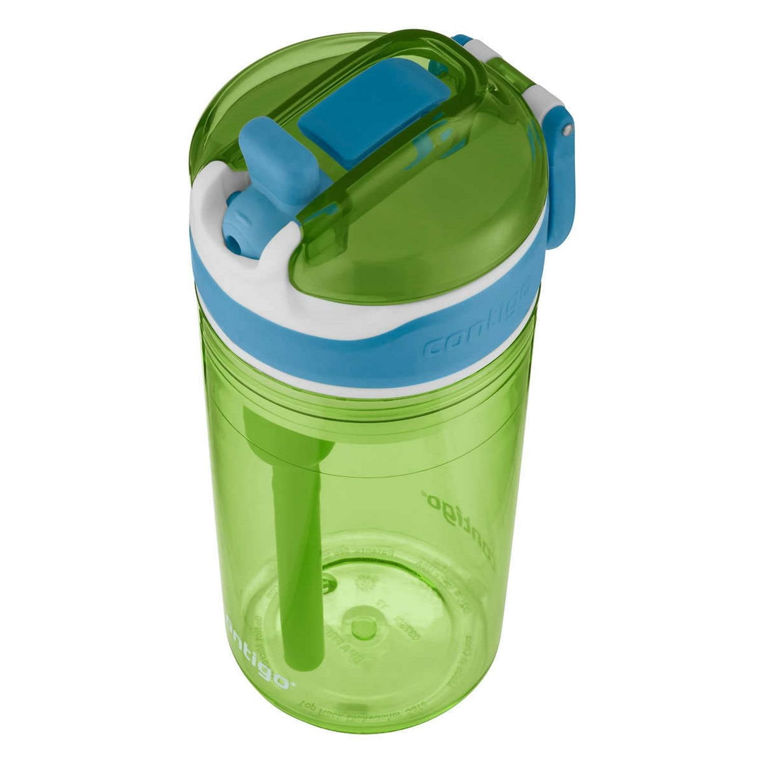 Contigo Kids 2-in-1 Snack Hero Tumbler Featuring 4oz Snack Holder Stacked on Top of 13oz Water Bottle - BPA Free, Durable Tritan w/Flexible Carry Handle &amp; Spill-Proof Valve, Green &amp; Blue – 2 Pack | JUKU