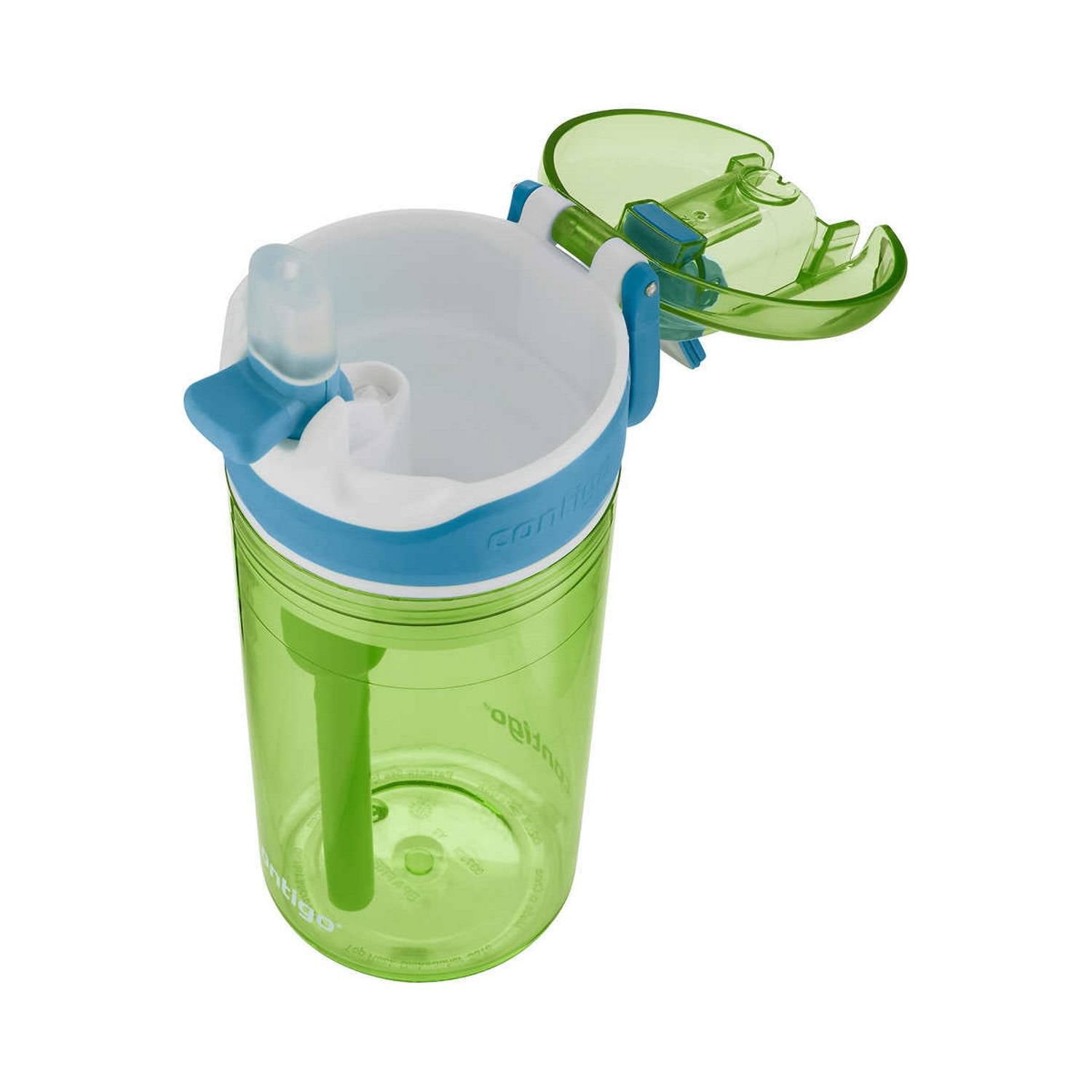 Contigo Kids 2-in-1 Snack Hero Tumbler Featuring 4oz Snack Holder Stacked on Top of 13oz Water Bottle - BPA Free, Durable Tritan w/Flexible Carry Handle &amp; Spill-Proof Valve, Green &amp; Blue – 2 Pack | JUKU
