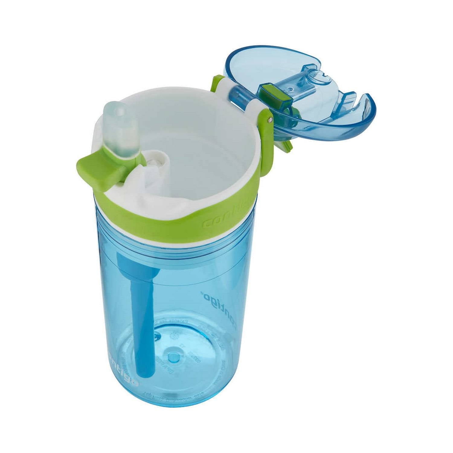 Contigo Kids 2-in-1 Snack Hero Tumbler Featuring 4oz Snack Holder Stacked on Top of 13oz Water Bottle - BPA Free, Durable Tritan w/Flexible Carry Handle &amp; Spill-Proof Valve, Green &amp; Blue – 2 Pack | JUKU