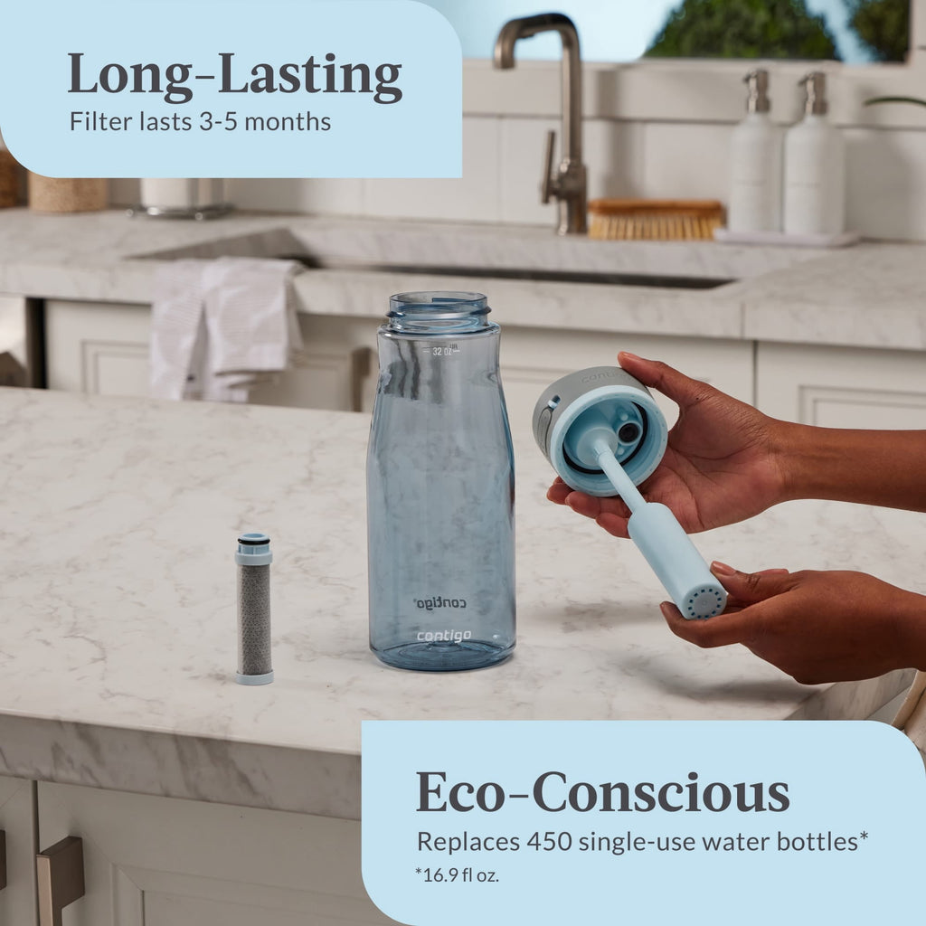 Contigo Wells Plastic Filter Water Bottle with AUTOSPOUT Straw Lid, 32 oz., Dark Ice | JXON