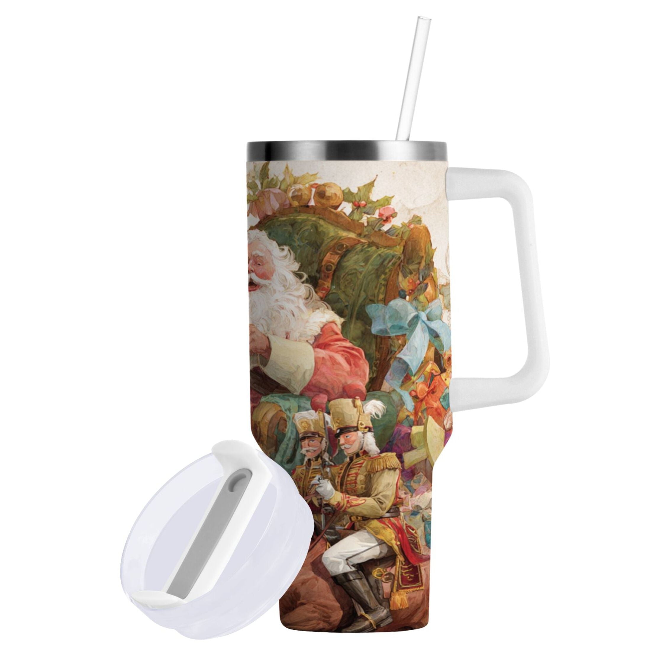 30 oz Insulated Stainless Steel Tumbler Double Wall Stainless Steel Tumbler with 2-Way Drinking Santa Claus Sitting in Chair | XZRA