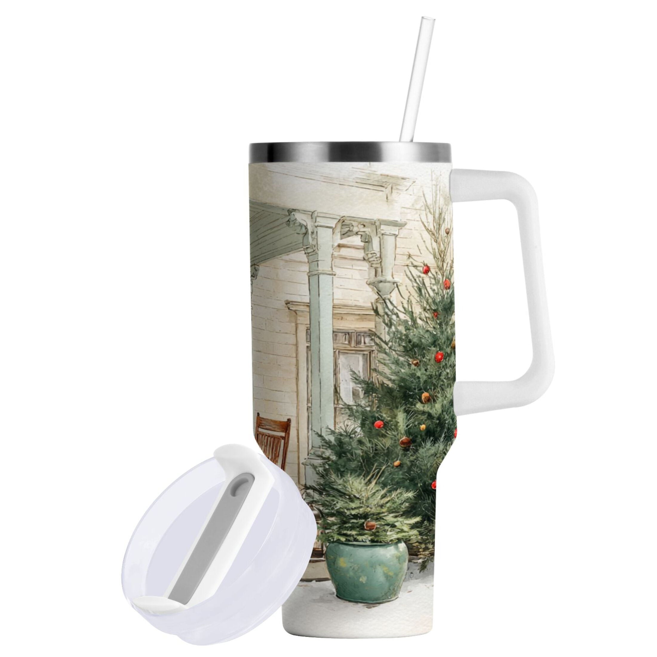 30 oz Insulated Stainless Steel Tumbler Double Wall Stainless Steel Tumbler with 2-Way Drinking Charming Christmas Doorway | 1ZWY