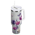40 oz Insulated Stainless Steel Tumbler Double Wall Stainless Steel Tumbler with 2-Way Drinking Colorful Tulips and Lavender | G6MH