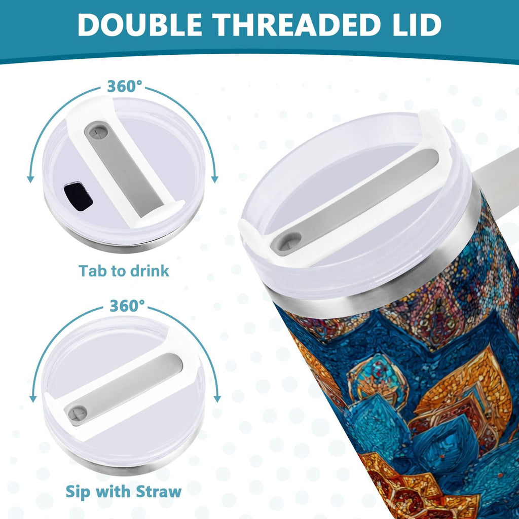 40 oz Insulated Stainless Steel Tumbler Double Wall Stainless Steel Tumbler with 2-Way Drinking Intricate Geometric Shapes | PH94