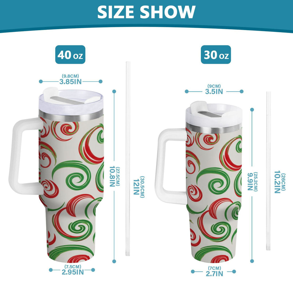 40 oz Insulated Stainless Steel Tumbler Double Wall Stainless Steel Tumbler with 2-Way Drinking Red and Green Swirls | B4IT