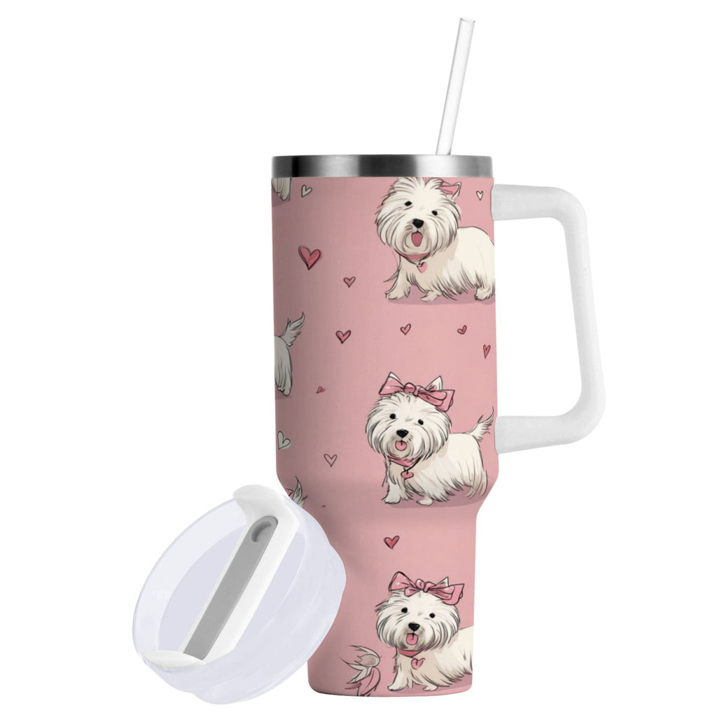 30 oz Insulated Stainless Steel Tumbler Double Wall Stainless Steel Tumbler with 2-Way Drinking Dogs Wearing Bows | 54FK