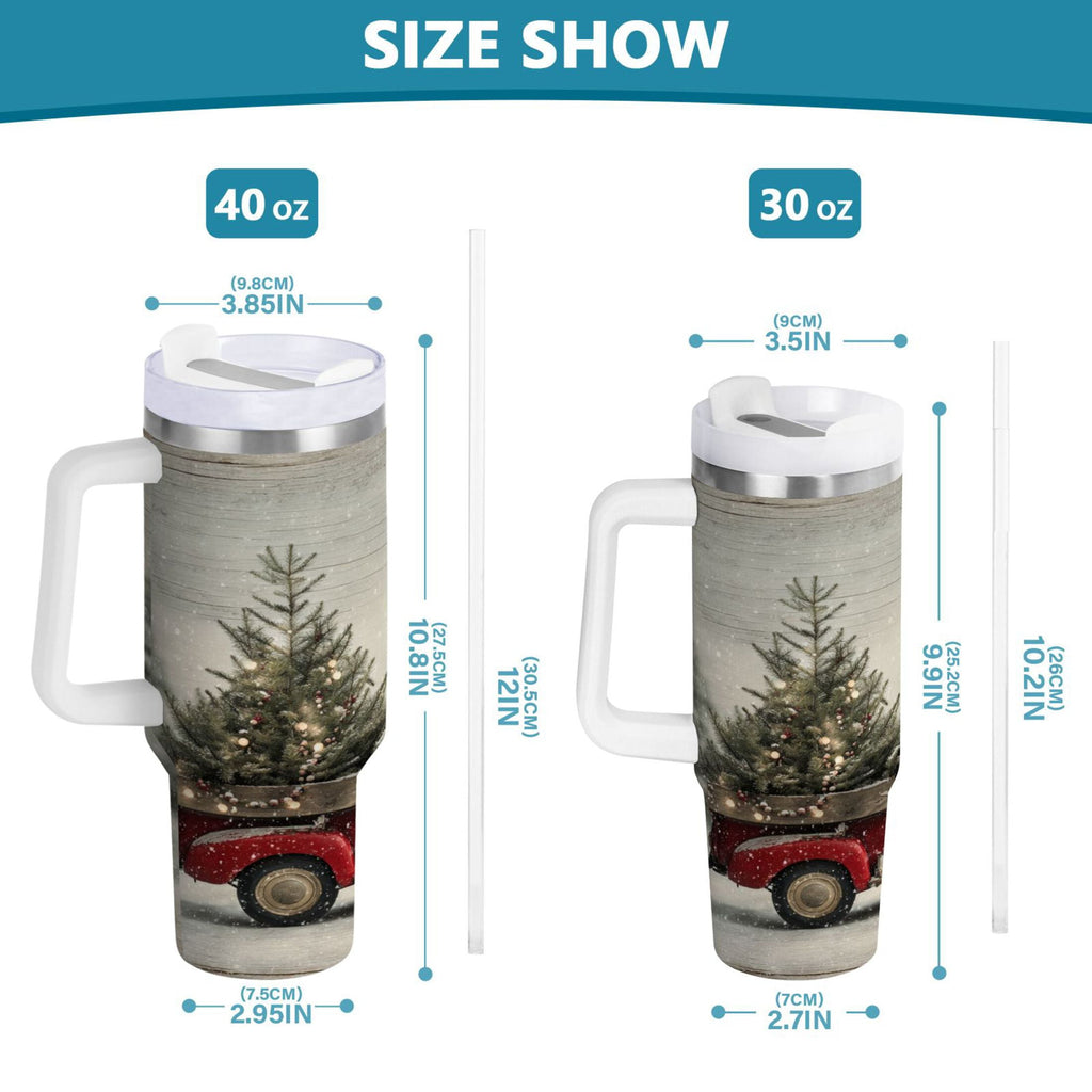 40 oz Insulated Stainless Steel Tumbler Double Wall Stainless Steel Tumbler with 2-Way Drinking Vintage Red Truck | IPK1