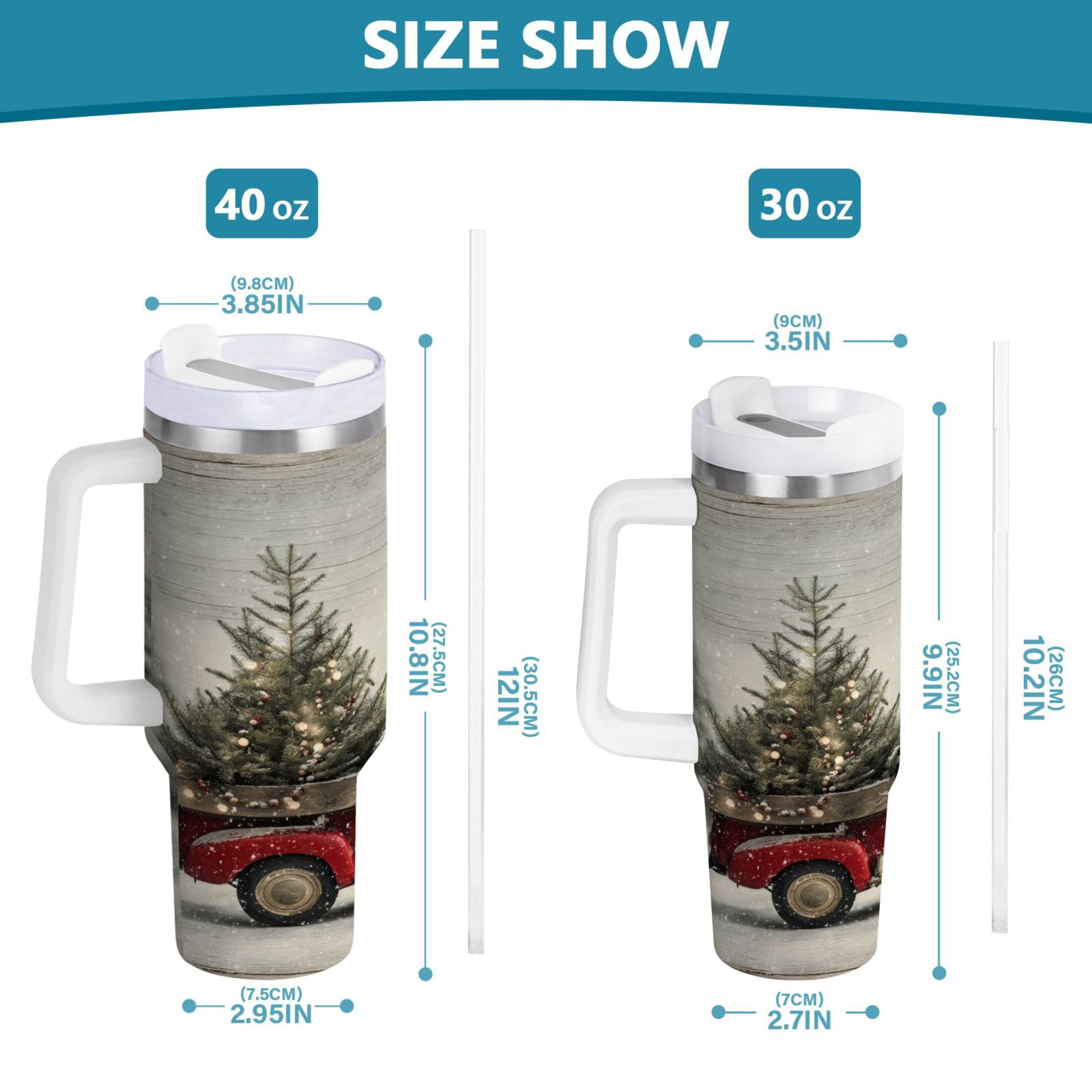 40 oz Insulated Stainless Steel Tumbler Double Wall Stainless Steel Tumbler with 2-Way Drinking Vintage Red Truck | IPK1