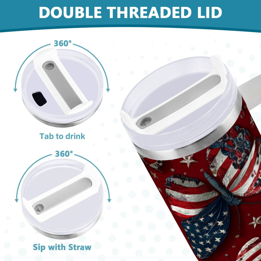 40 oz Insulated Stainless Steel Tumbler Double Wall Stainless Steel Tumbler with 2-Way Drinking Butterfly with National Flag | YWZ4