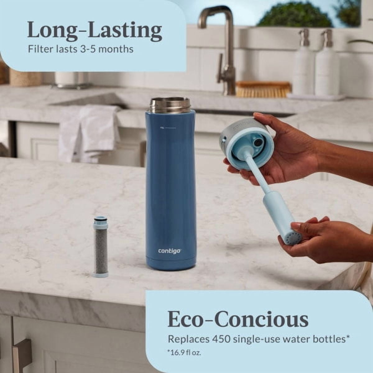 Contigo 24 oz. Wells Chill Stainless Steel Filter Bottle w/ Filters - Dark Ice | C35P