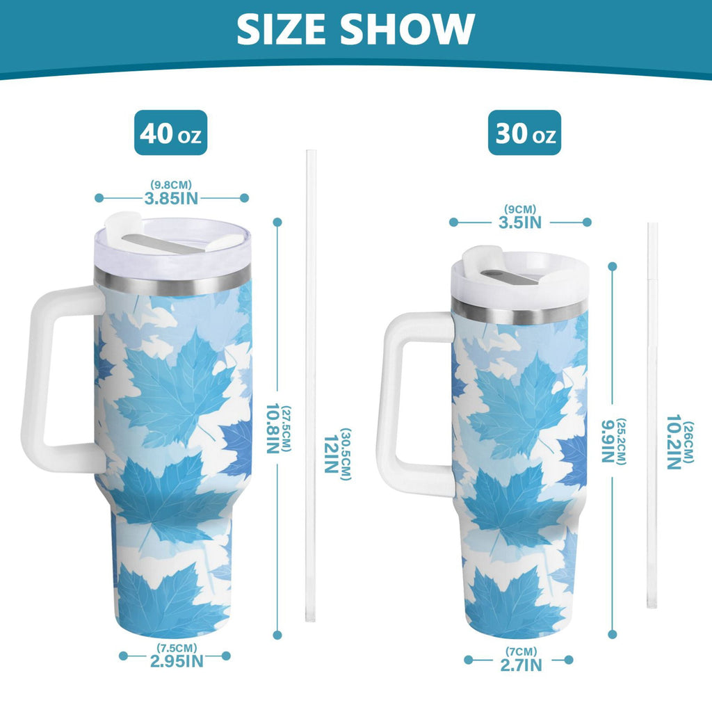 30 oz Insulated Stainless Steel Tumbler Double Wall Stainless Steel Tumbler with 2-Way Drinking Light Blue Maple Leaves | OXIW