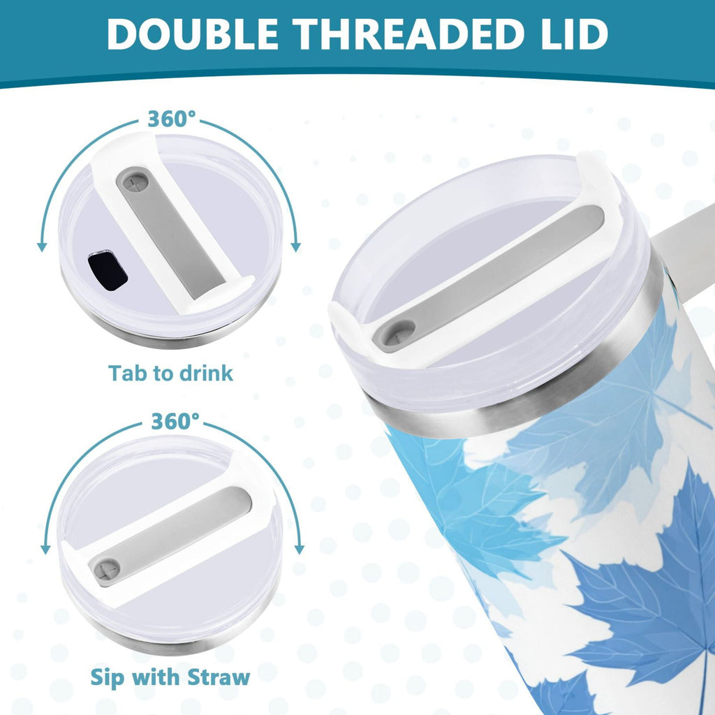 30 oz Insulated Stainless Steel Tumbler Double Wall Stainless Steel Tumbler with 2-Way Drinking Light Blue Maple Leaves | OXIW