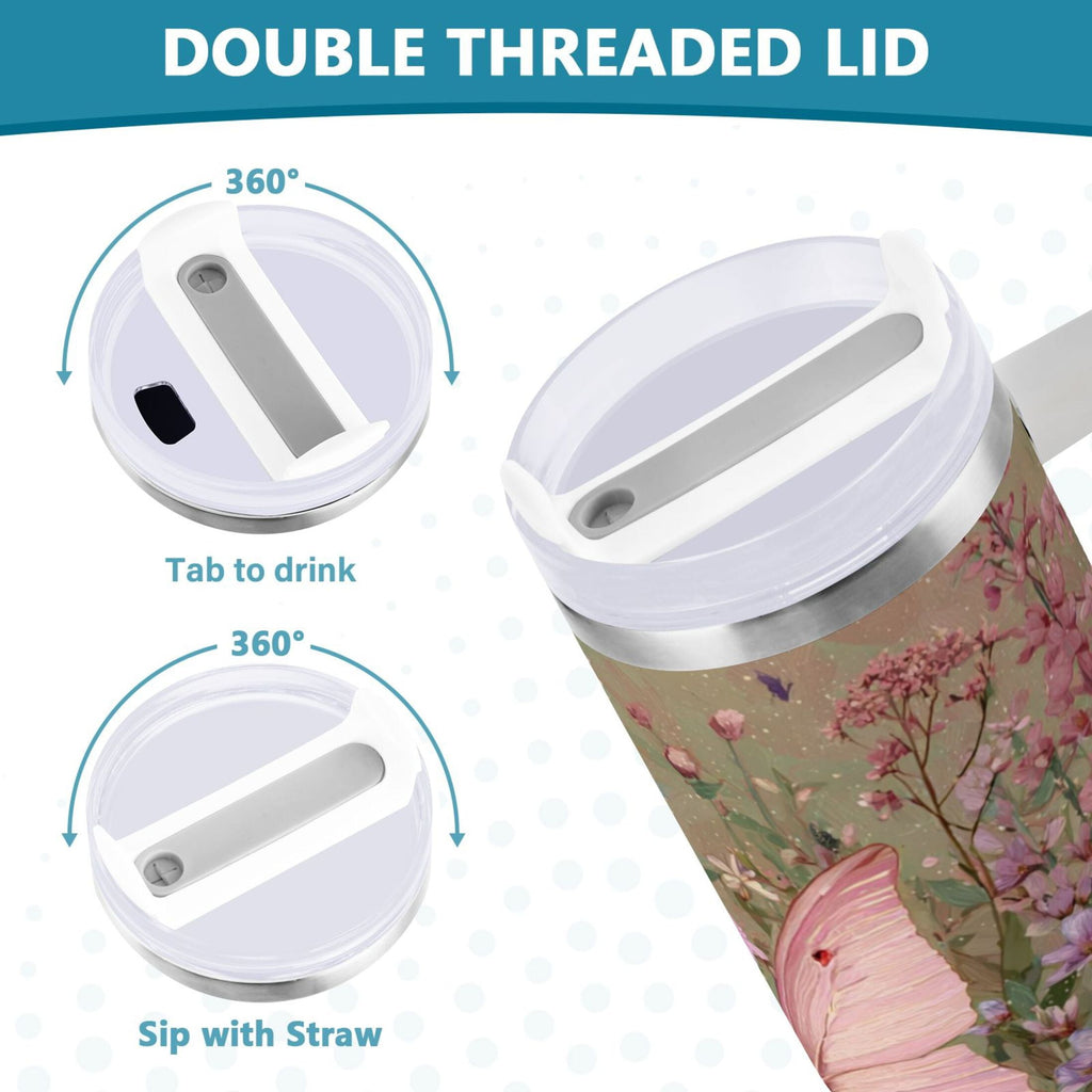 30 oz Insulated Stainless Steel Tumbler Double Wall Stainless Steel Tumbler with 2-Way Drinking Delicate Butterfly | 2TRI