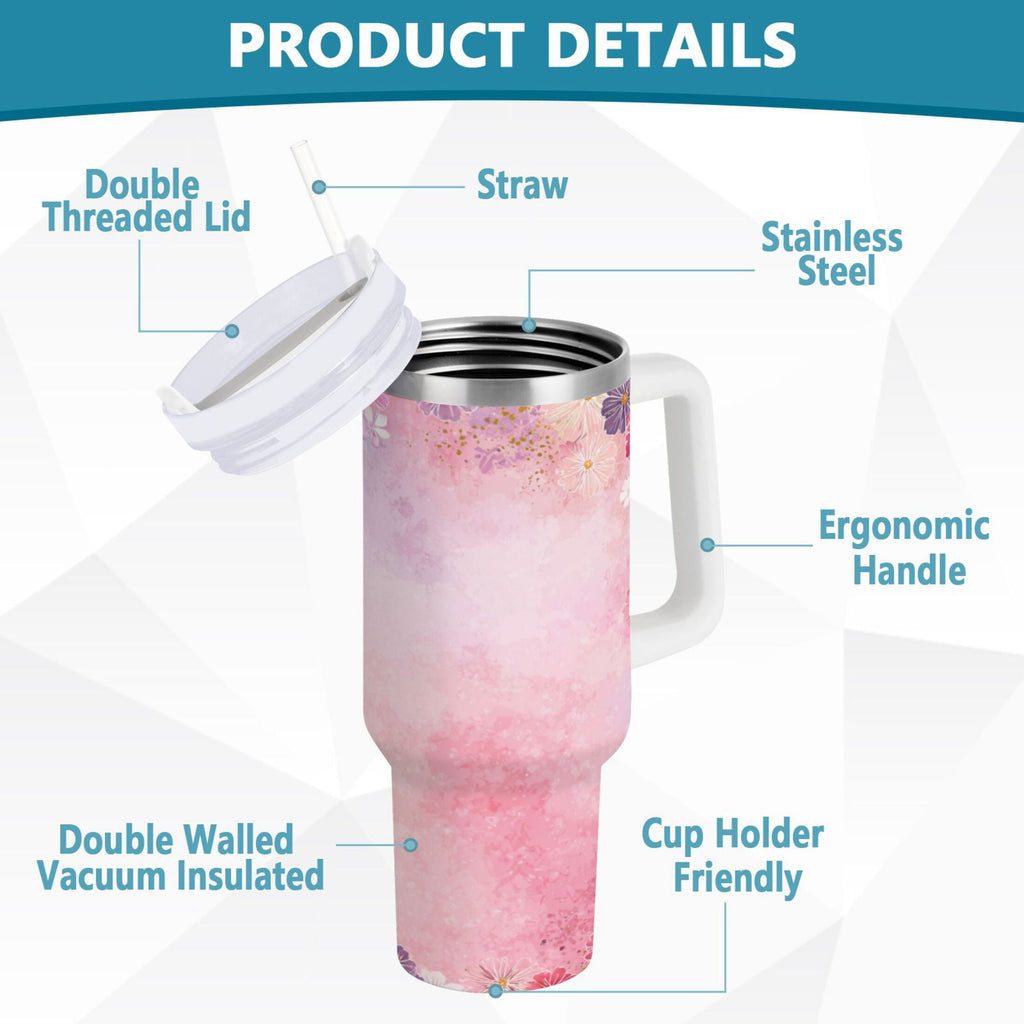 30 oz Insulated Stainless Steel Tumbler Double Wall Stainless Steel Tumbler with 2-Way Drinking Colorful Pastel Floral Pattern | OVJO