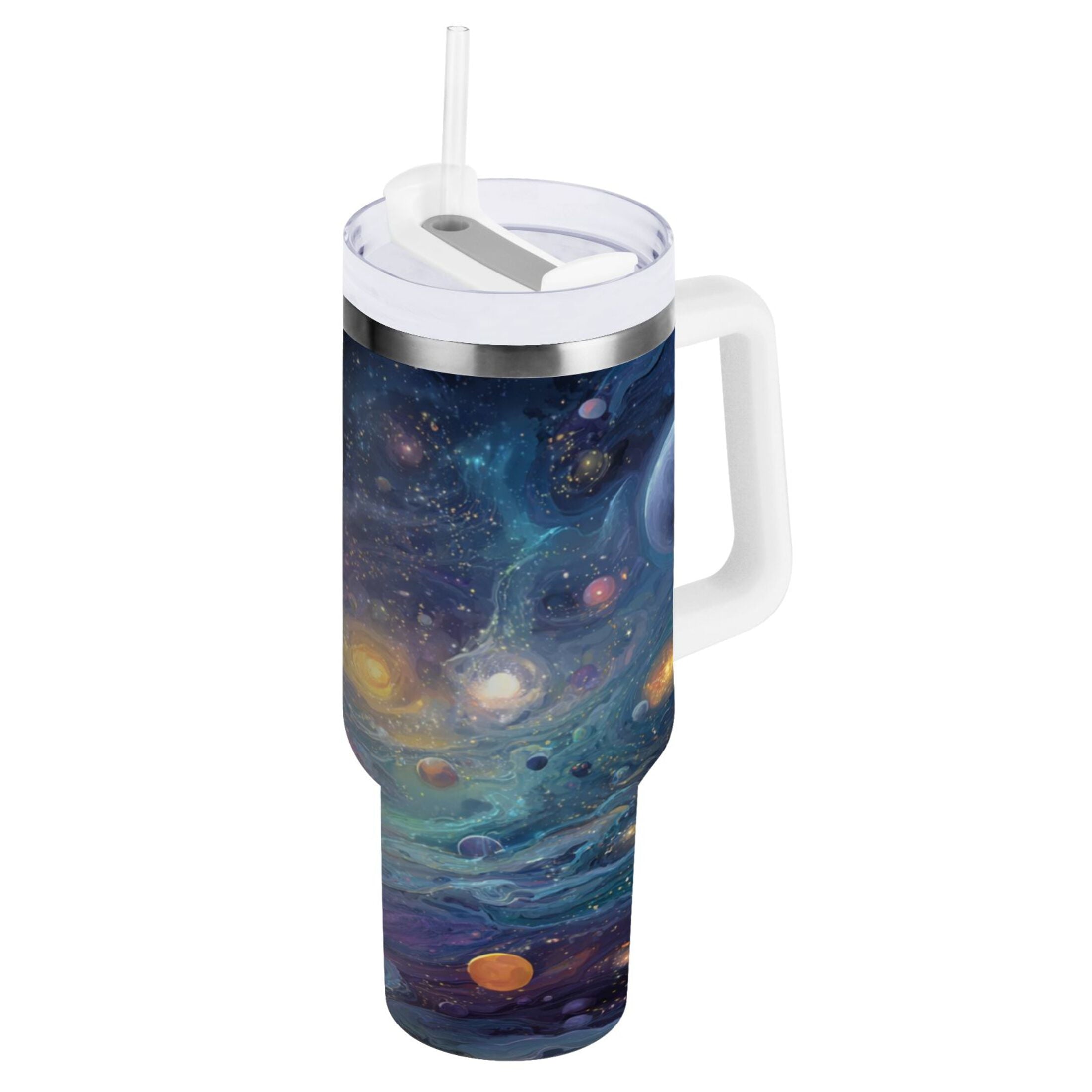 30 oz Insulated Stainless Steel Tumbler Double Wall Stainless Steel Tumbler with 2-Way Drinking Vibrant and Colorful Universe | L6M9