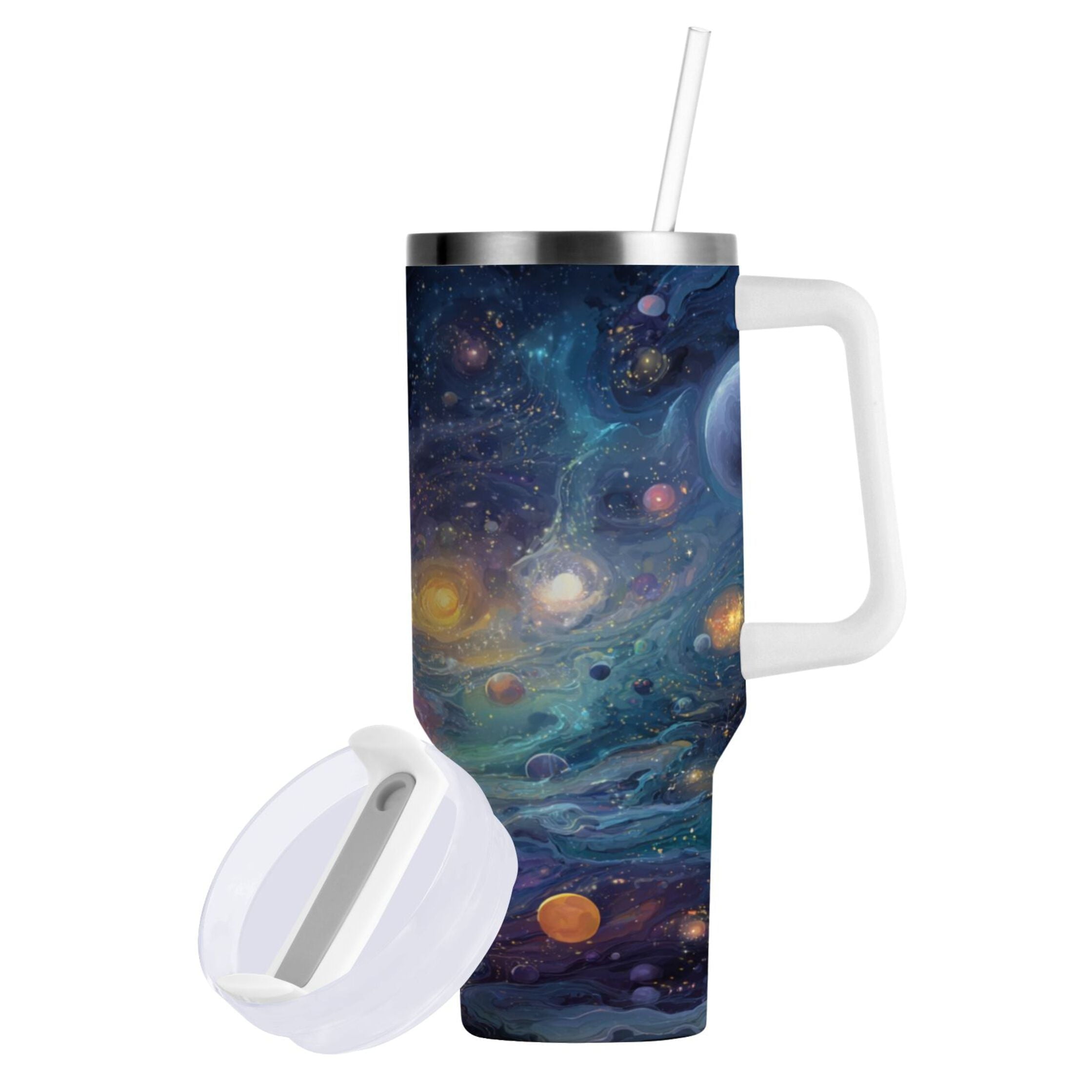 30 oz Insulated Stainless Steel Tumbler Double Wall Stainless Steel Tumbler with 2-Way Drinking Vibrant and Colorful Universe | L6M9