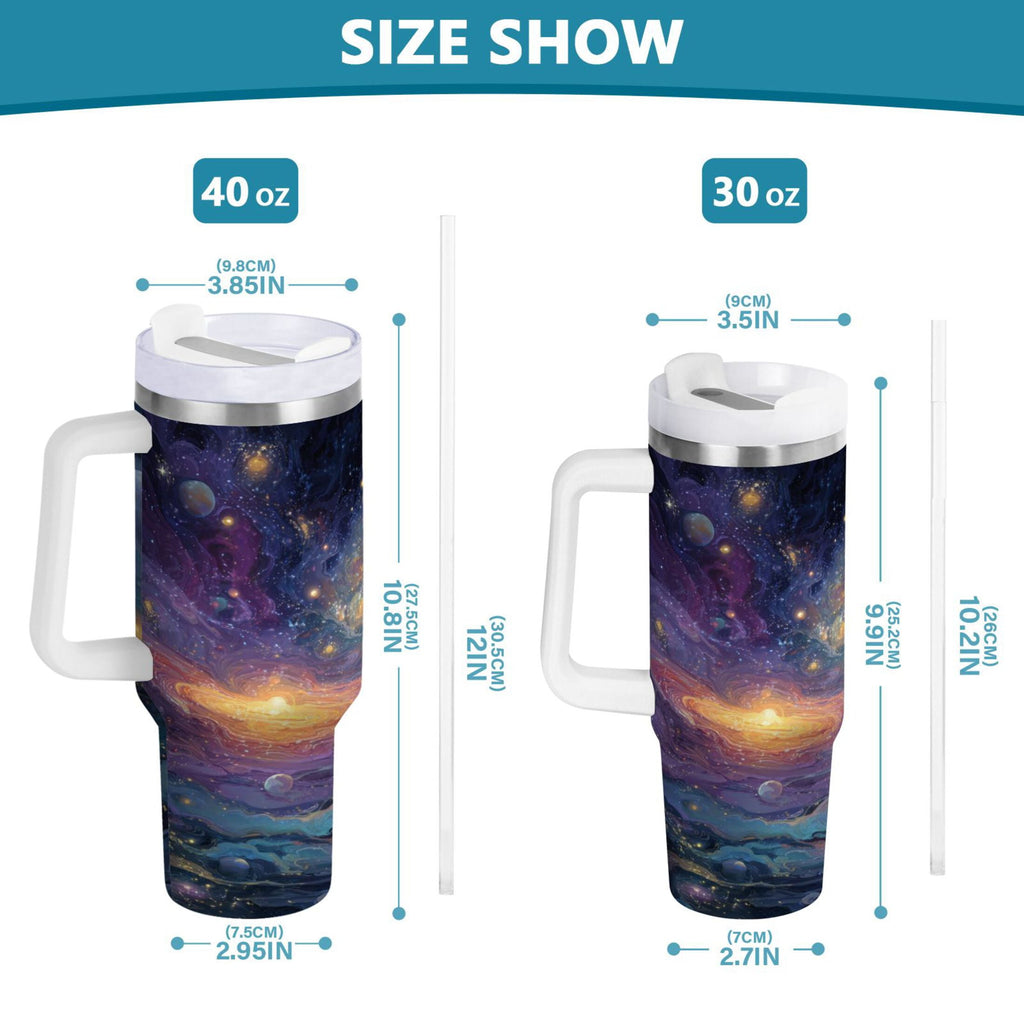 30 oz Insulated Stainless Steel Tumbler Double Wall Stainless Steel Tumbler with 2-Way Drinking Vibrant and Colorful Universe | L6M9