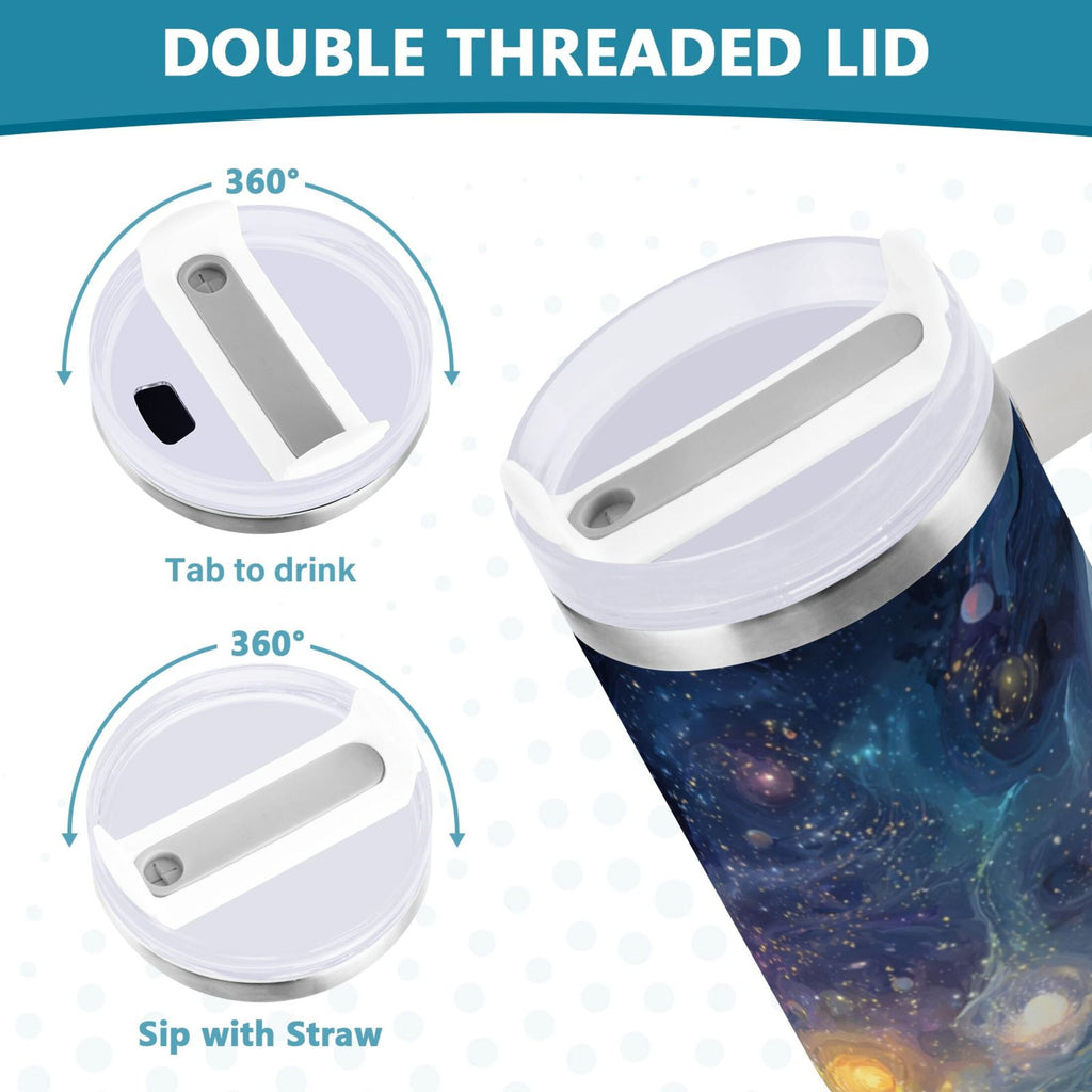30 oz Insulated Stainless Steel Tumbler Double Wall Stainless Steel Tumbler with 2-Way Drinking Vibrant and Colorful Universe | L6M9