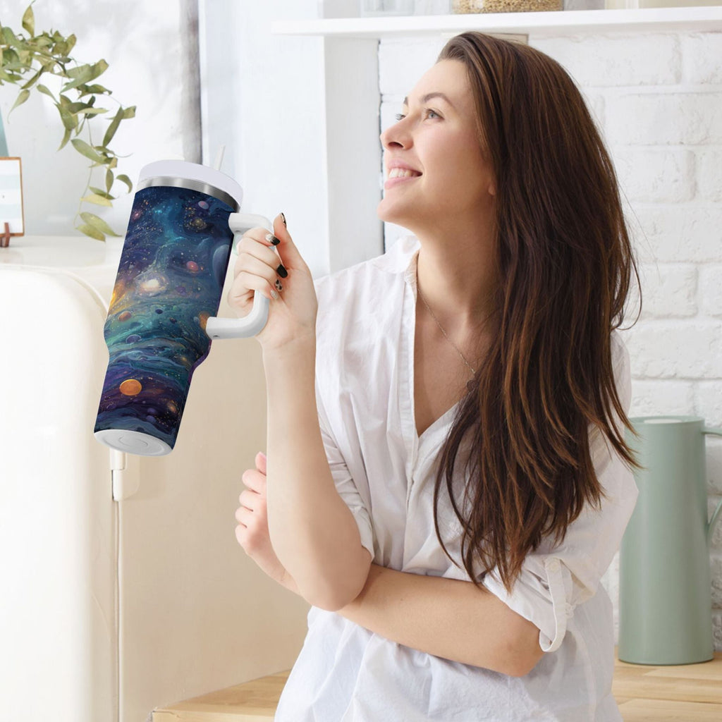 30 oz Insulated Stainless Steel Tumbler Double Wall Stainless Steel Tumbler with 2-Way Drinking Vibrant and Colorful Universe | L6M9