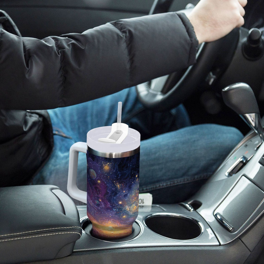 30 oz Insulated Stainless Steel Tumbler Double Wall Stainless Steel Tumbler with 2-Way Drinking Vibrant and Colorful Universe | L6M9