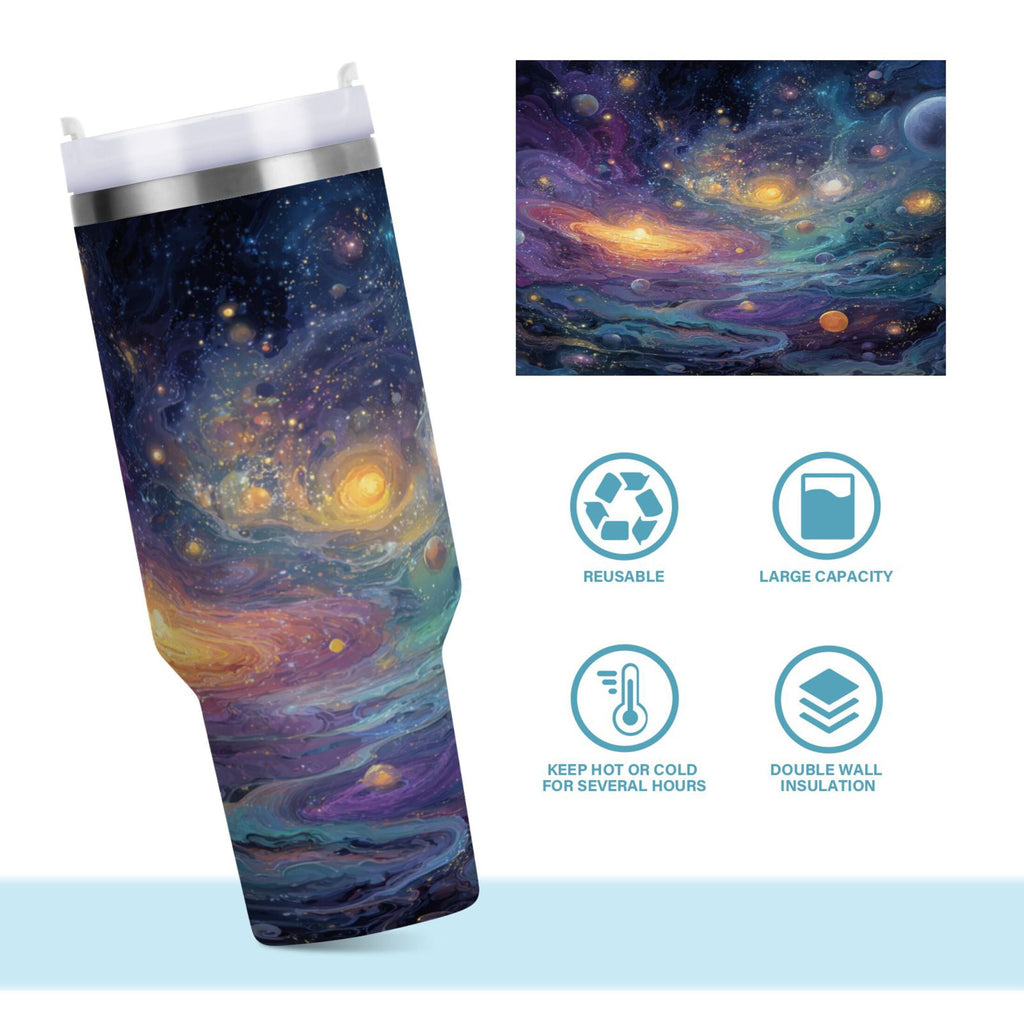 30 oz Insulated Stainless Steel Tumbler Double Wall Stainless Steel Tumbler with 2-Way Drinking Vibrant and Colorful Universe | L6M9