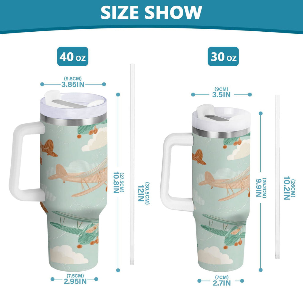 40 oz Insulated Stainless Steel Tumbler Double Wall Stainless Steel Tumbler with 2-Way Drinking Cute Airplanes | TUVG