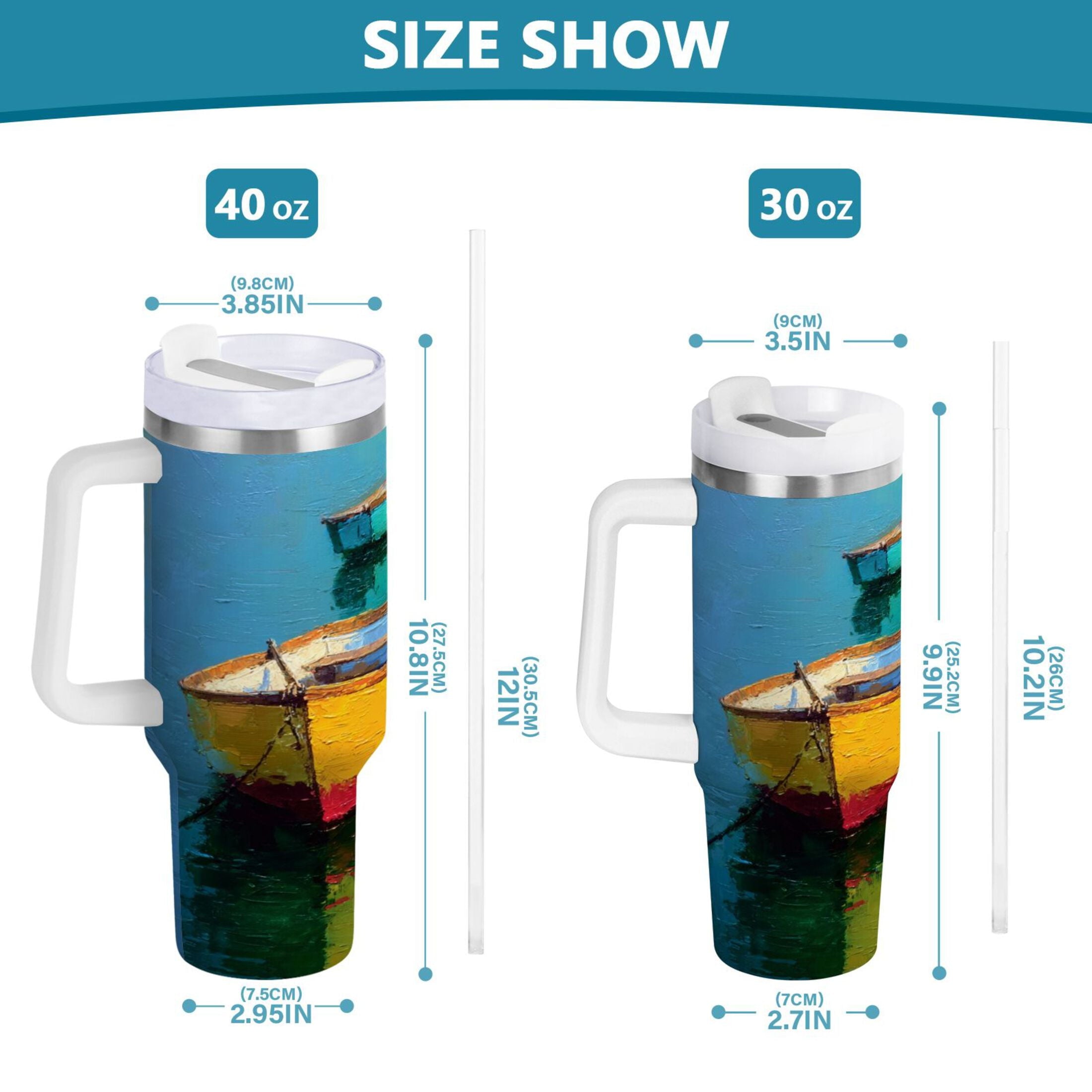 30 oz Insulated Stainless Steel Tumbler Double Wall Stainless Steel Tumbler with 2-Way Drinking Colorful Row Boats | LKCM