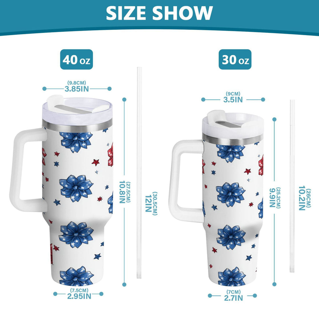 40 oz Insulated Stainless Steel Tumbler Double Wall Stainless Steel Tumbler with 2-Way Drinking Stars and Stripes Puttern Flower | C74N