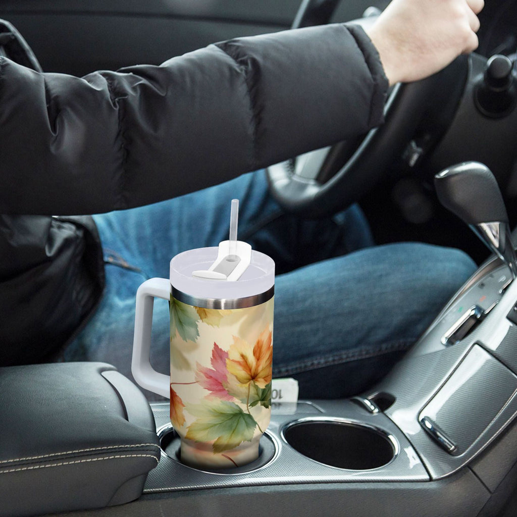 40 oz Insulated Stainless Steel Tumbler Double Wall Stainless Steel Tumbler with 2-Way Drinking Watercolor Maple Leaves Pattern | YGNH