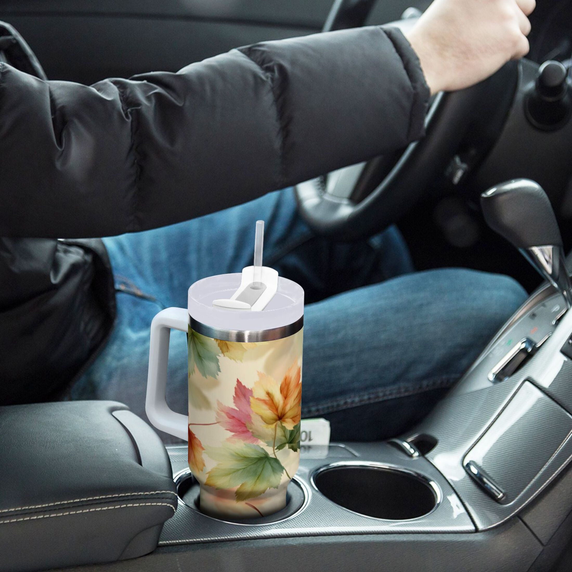 40 oz Insulated Stainless Steel Tumbler Double Wall Stainless Steel Tumbler with 2-Way Drinking Watercolor Maple Leaves Pattern | YGNH