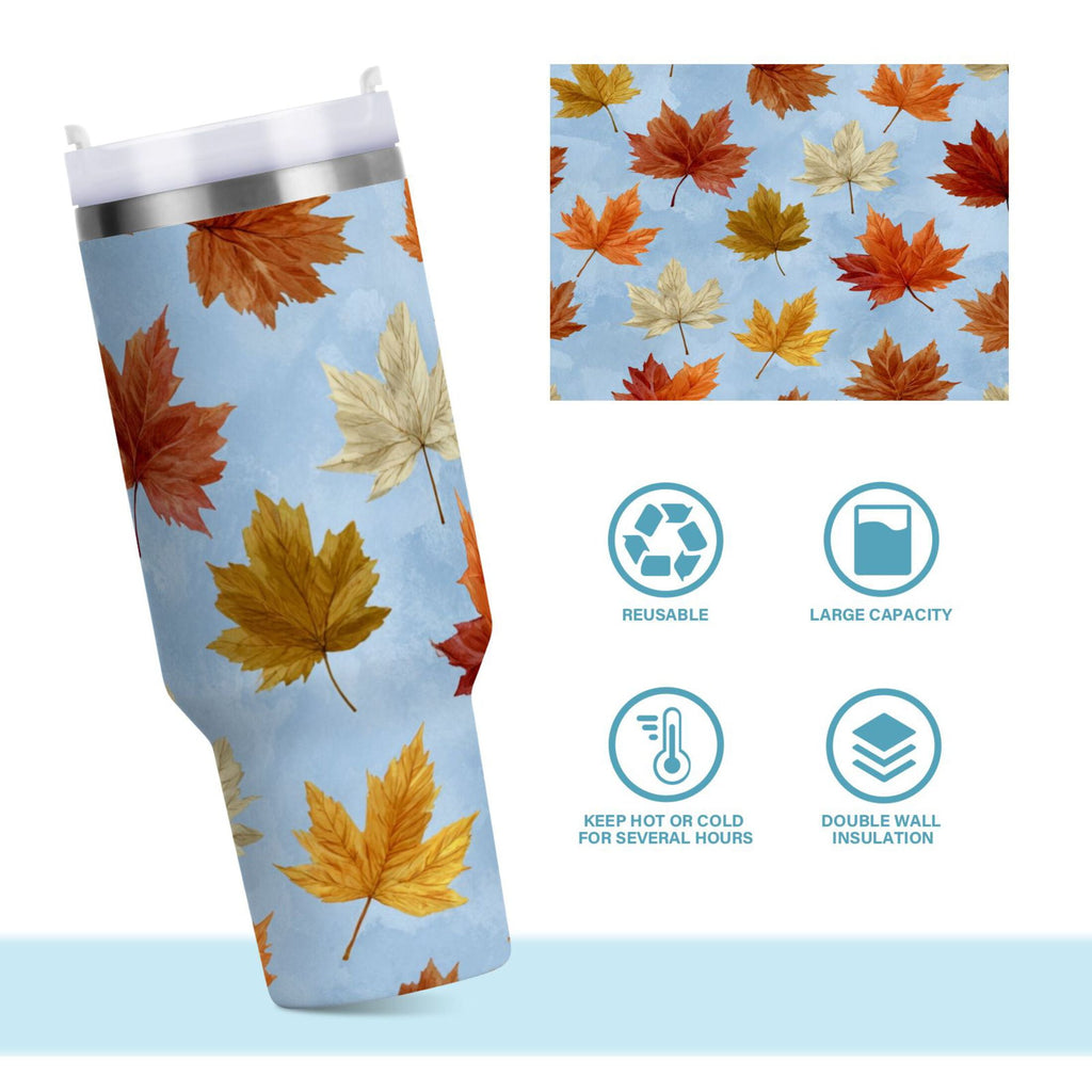 30 oz Insulated Stainless Steel Tumbler Double Wall Stainless Steel Tumbler with 2-Way Drinking Autumn Maple Leaves | 638N