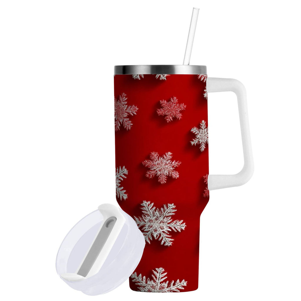 30 oz Insulated Stainless Steel Tumbler Double Wall Stainless Steel Tumbler with 2-Way Drinking Red and White Snowflakes | V9PF