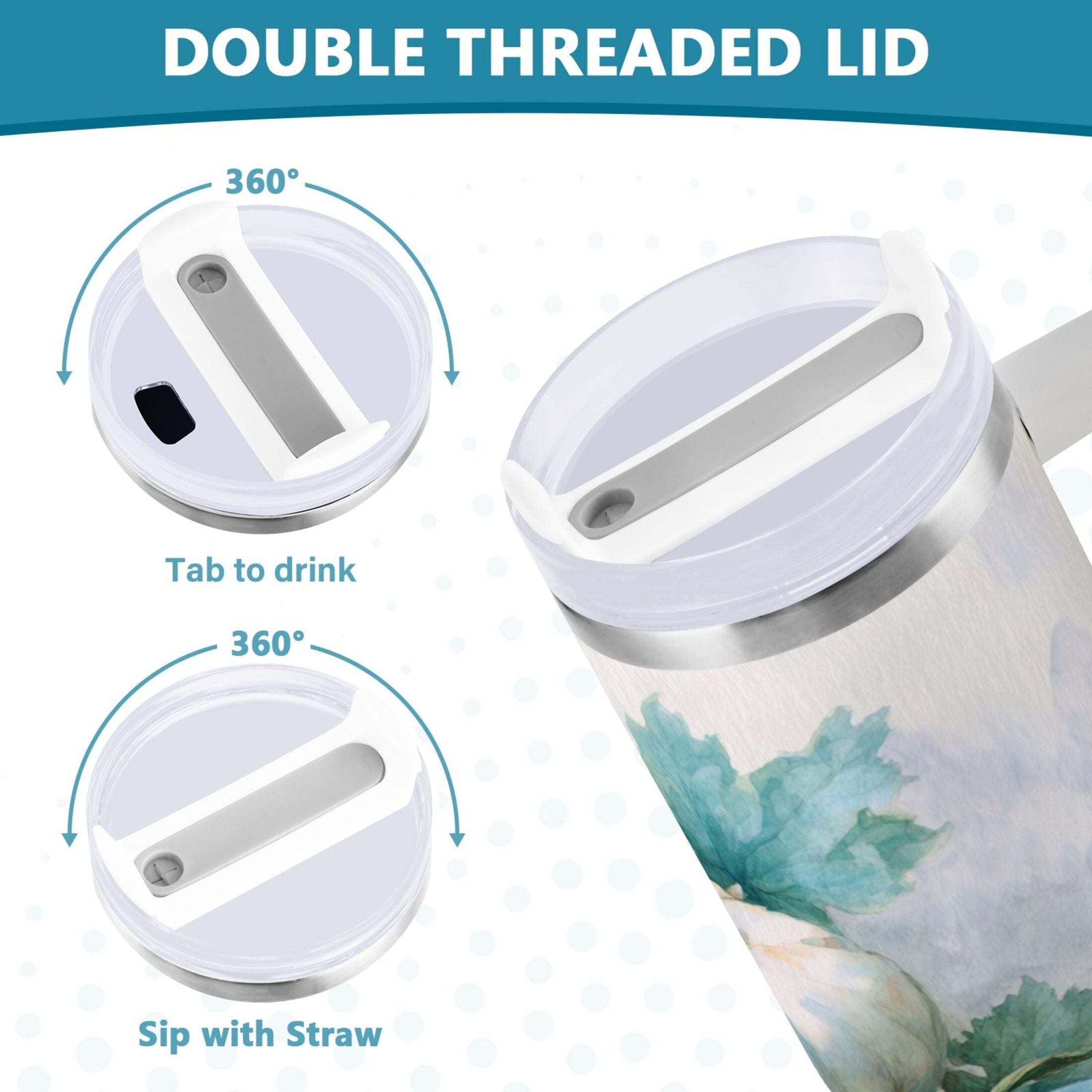 40 oz Insulated Stainless Steel Tumbler Double Wall Stainless Steel Tumbler with 2-Way Drinking Watercolor Pumpkins and Leaves | 90LL
