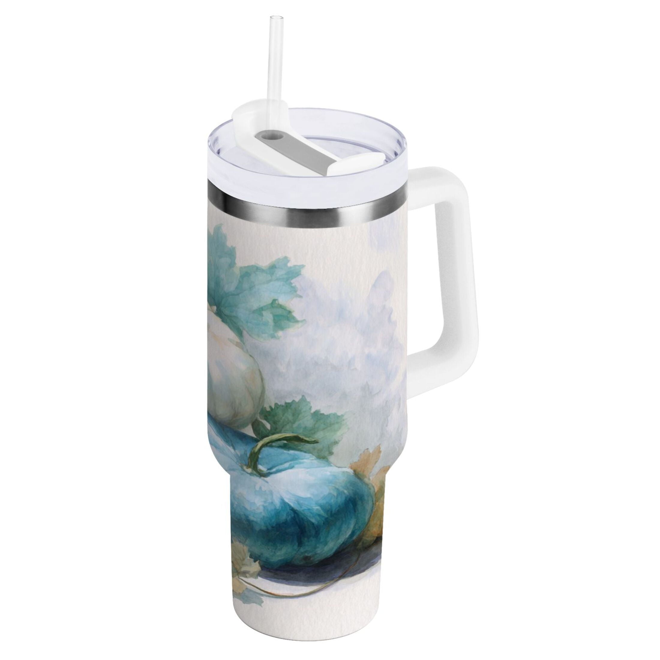 40 oz Insulated Stainless Steel Tumbler Double Wall Stainless Steel Tumbler with 2-Way Drinking Watercolor Pumpkins and Leaves | 90LL