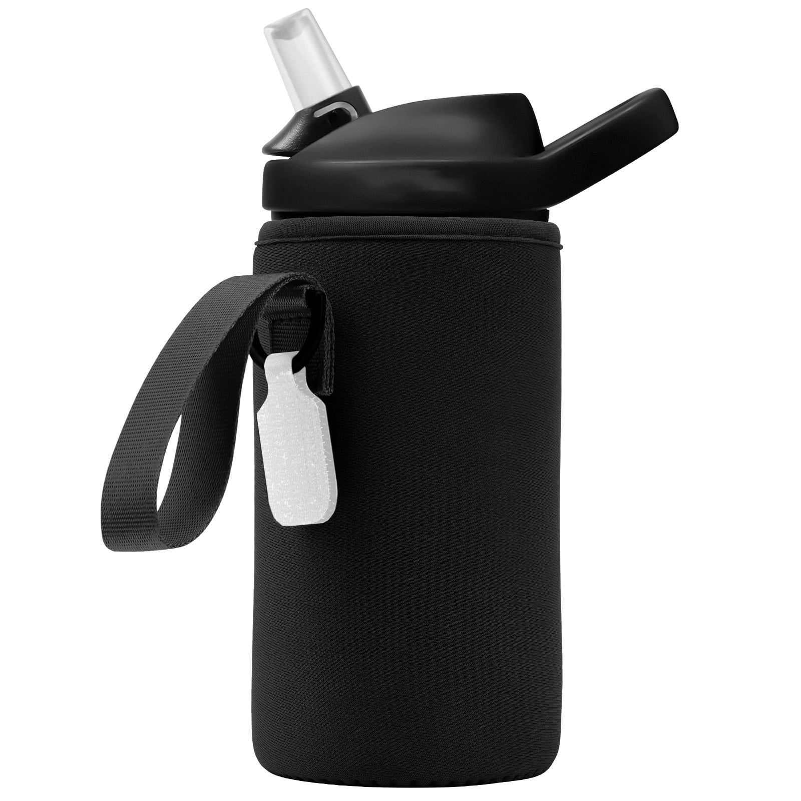 Linkidea Water Bottle Sleeve Compatible with CamelBak Eddy+ Tritan 14oz, Steel 12oz Kids Bottle, Waterbottle Holder Bag with Name Tag, Black | PSNN