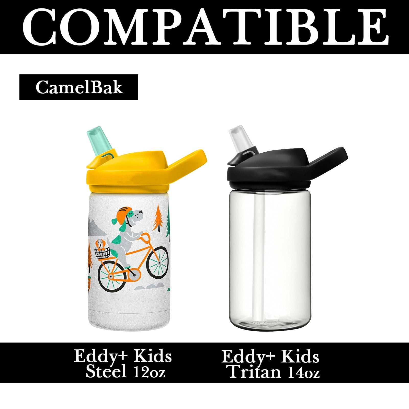 Linkidea Water Bottle Sleeve Compatible with CamelBak Eddy+ Tritan 14oz, Steel 12oz Kids Bottle, Waterbottle Holder Bag with Name Tag, Black | PSNN