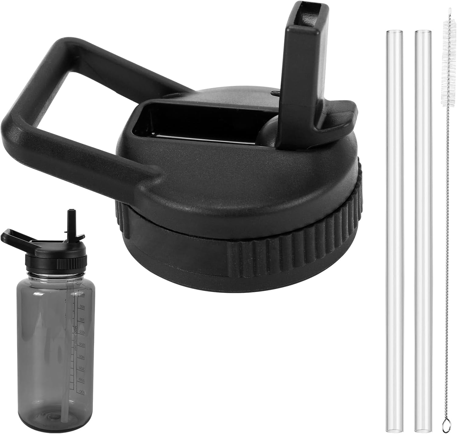 Straw Lid Compatible with Nalgene Water Bottles 32 OZ, BPA-Free Straws Lid with Handle for Nalgene Wide Mouth, Replacement Bottle Cap Accessories with 2 Straws and 1 Straw Brush | KMHI