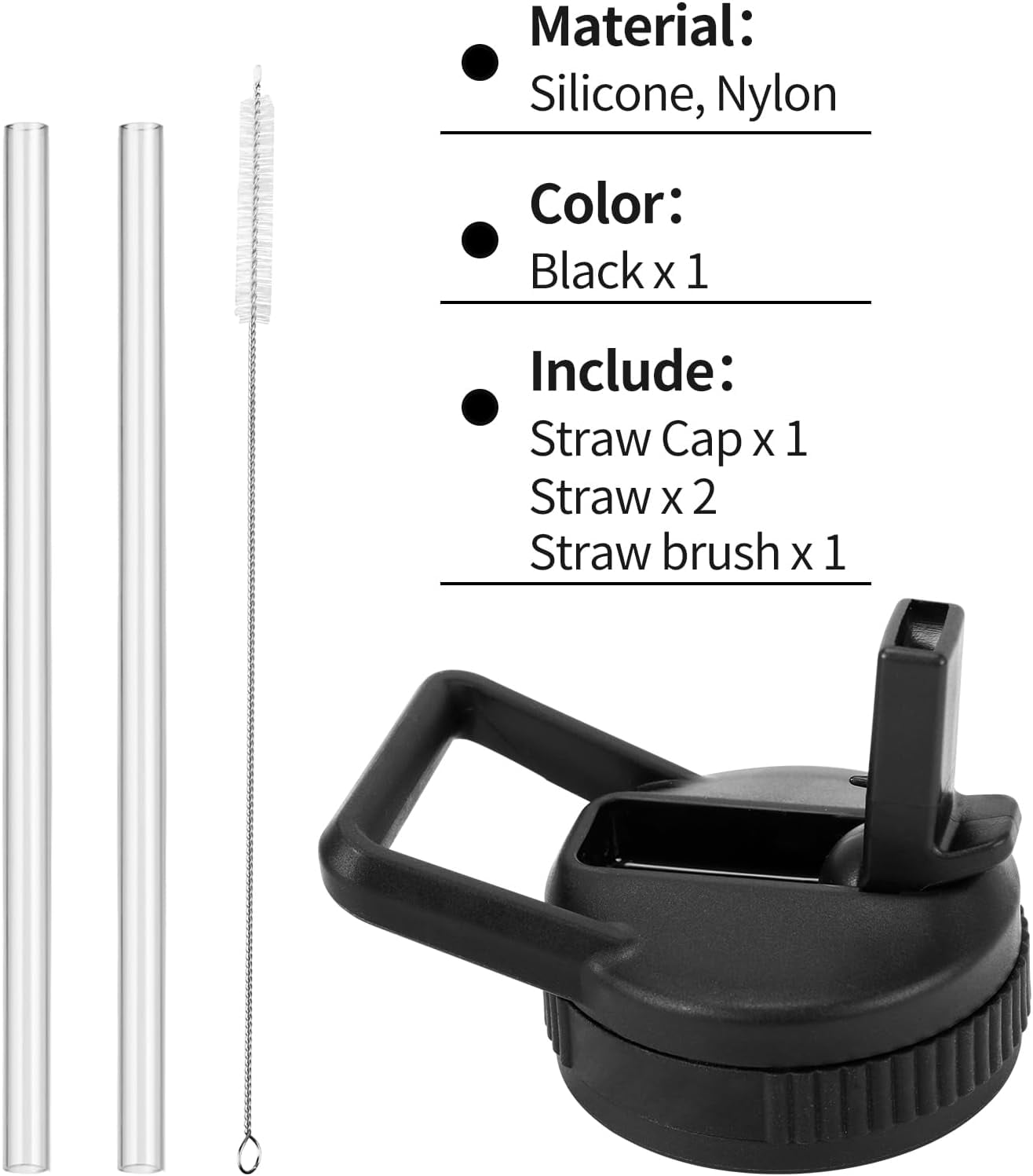 Straw Lid Compatible with Nalgene Water Bottles 32 OZ, BPA-Free Straws Lid with Handle for Nalgene Wide Mouth, Replacement Bottle Cap Accessories with 2 Straws and 1 Straw Brush | KMHI