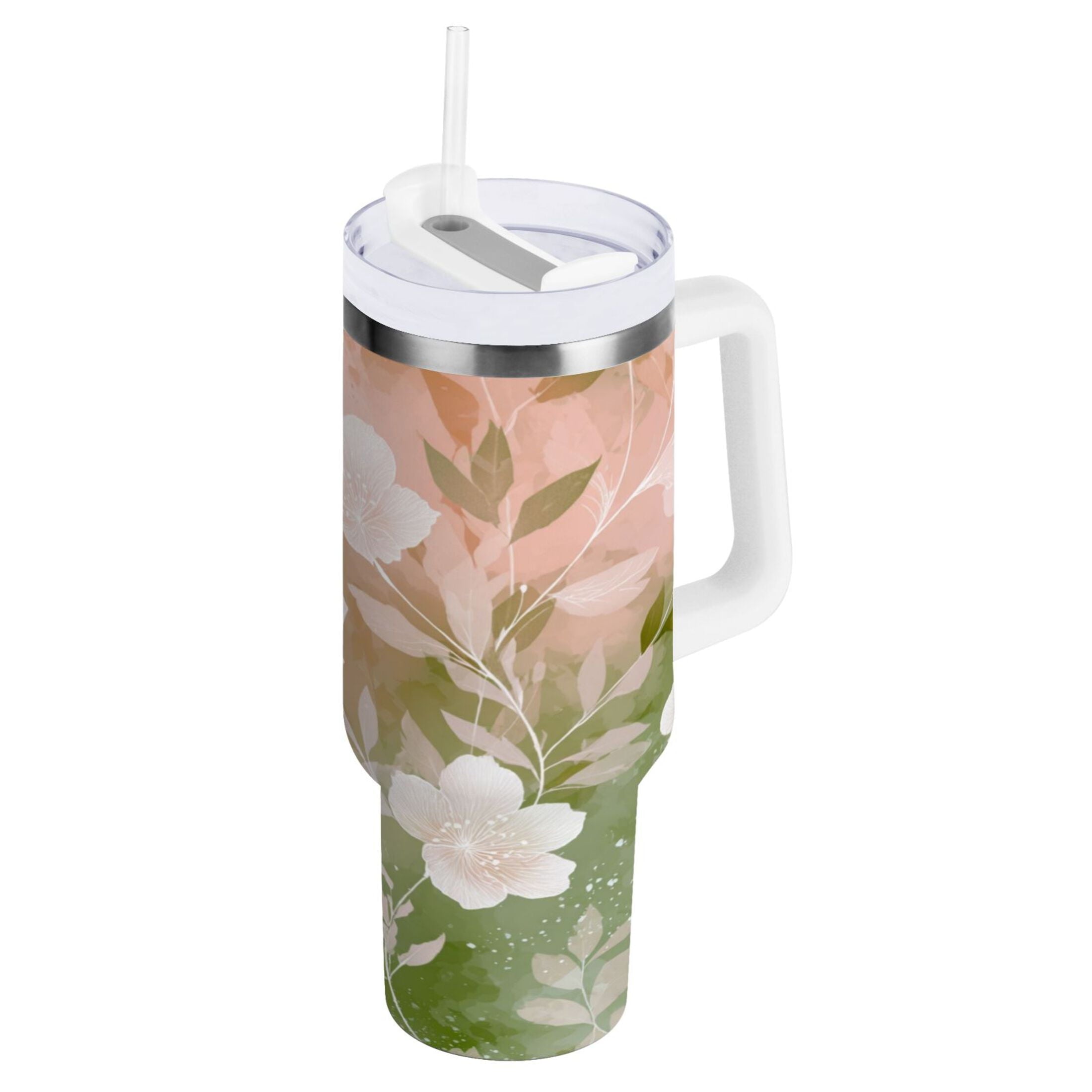 30 oz Insulated Stainless Steel Tumbler Double Wall Stainless Steel Tumbler with 2-Way Drinking Gradient Elegant Floral | 0IBG