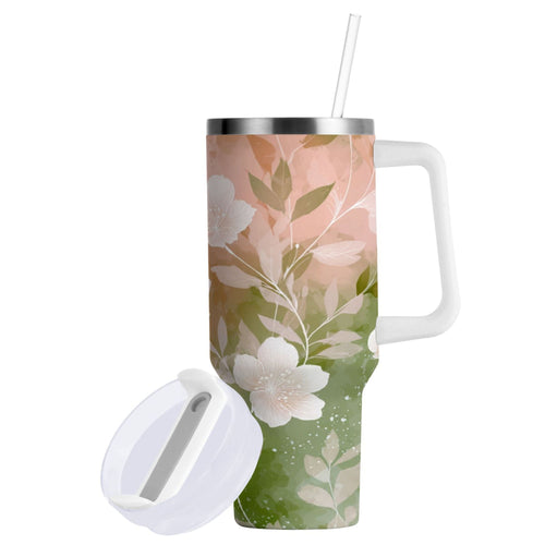 30 oz Insulated Stainless Steel Tumbler Double Wall Stainless Steel Tumbler with 2-Way Drinking Gradient Elegant Floral | 0IBG