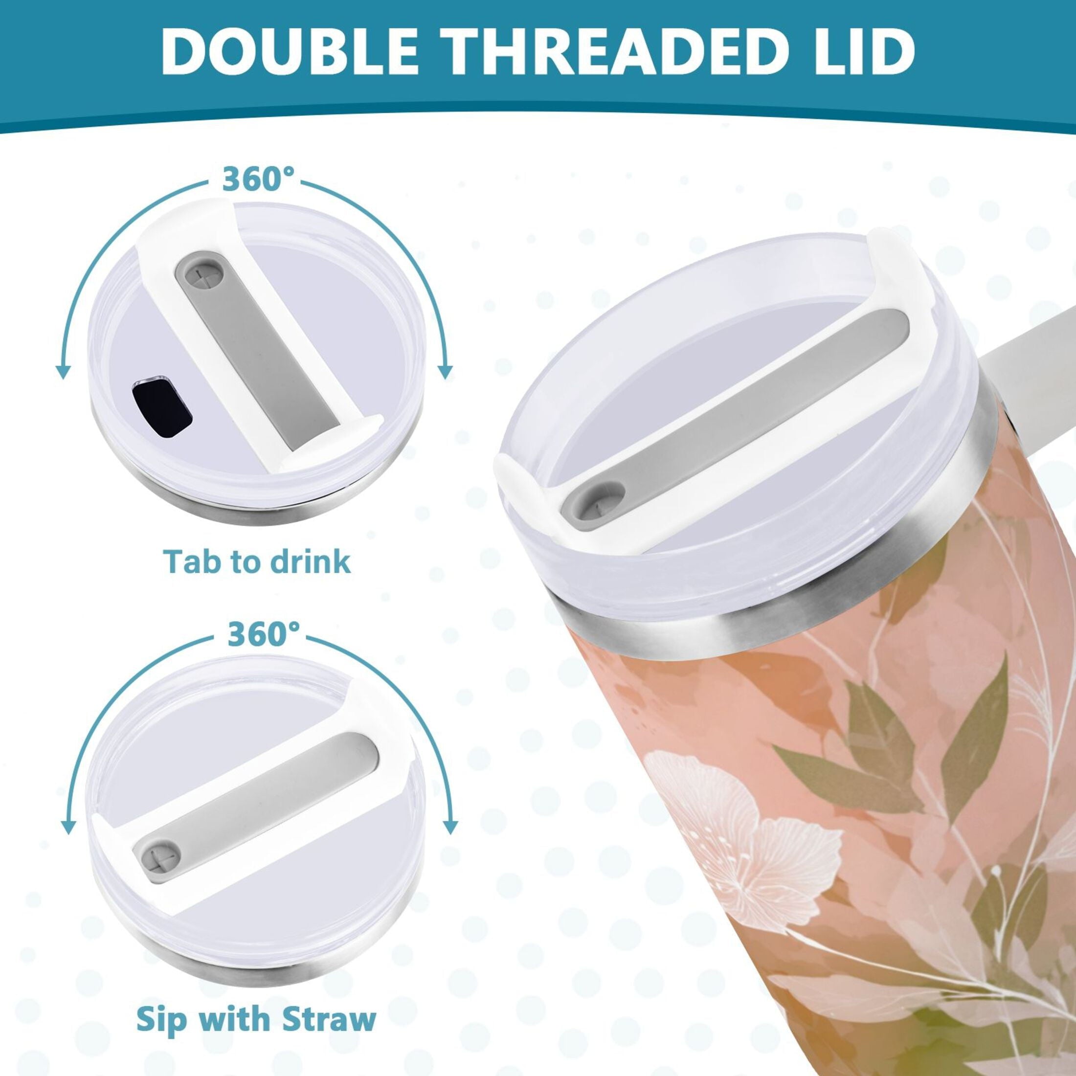 30 oz Insulated Stainless Steel Tumbler Double Wall Stainless Steel Tumbler with 2-Way Drinking Gradient Elegant Floral | 0IBG